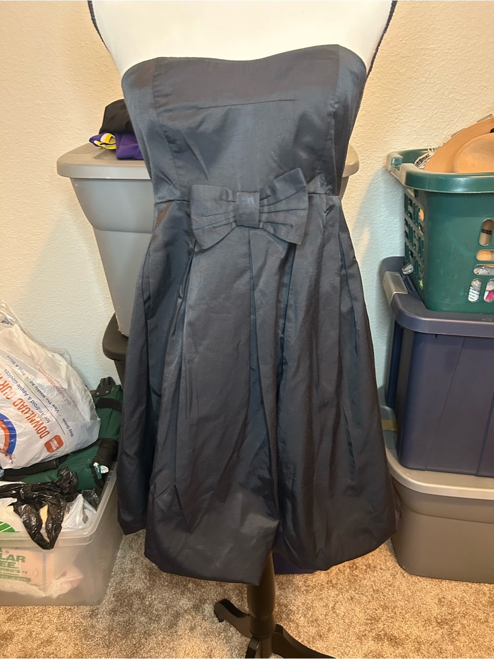 Strapless Black Bow-Accent Fit & Flare Dress